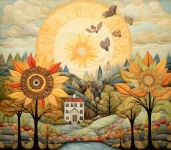 Autumn landscape quilt Illustration