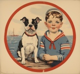 Vintage Child Sailor with Dog
