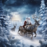 Papá Noel y renos en la nieve