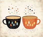 Whimsical coffee tea cups art