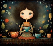 Rozmarná dívka s šálkem čaje