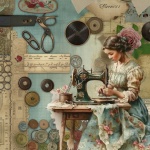 Vintage woman sewing