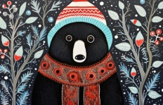 Black Bear Winter Folk art