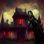 Mujer zombie de Halloween con cuchillo