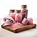 Produtos de tratamento de spa em rosa
