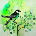 Spring bird in tree calendar art