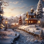 Pittura del villaggio invernale