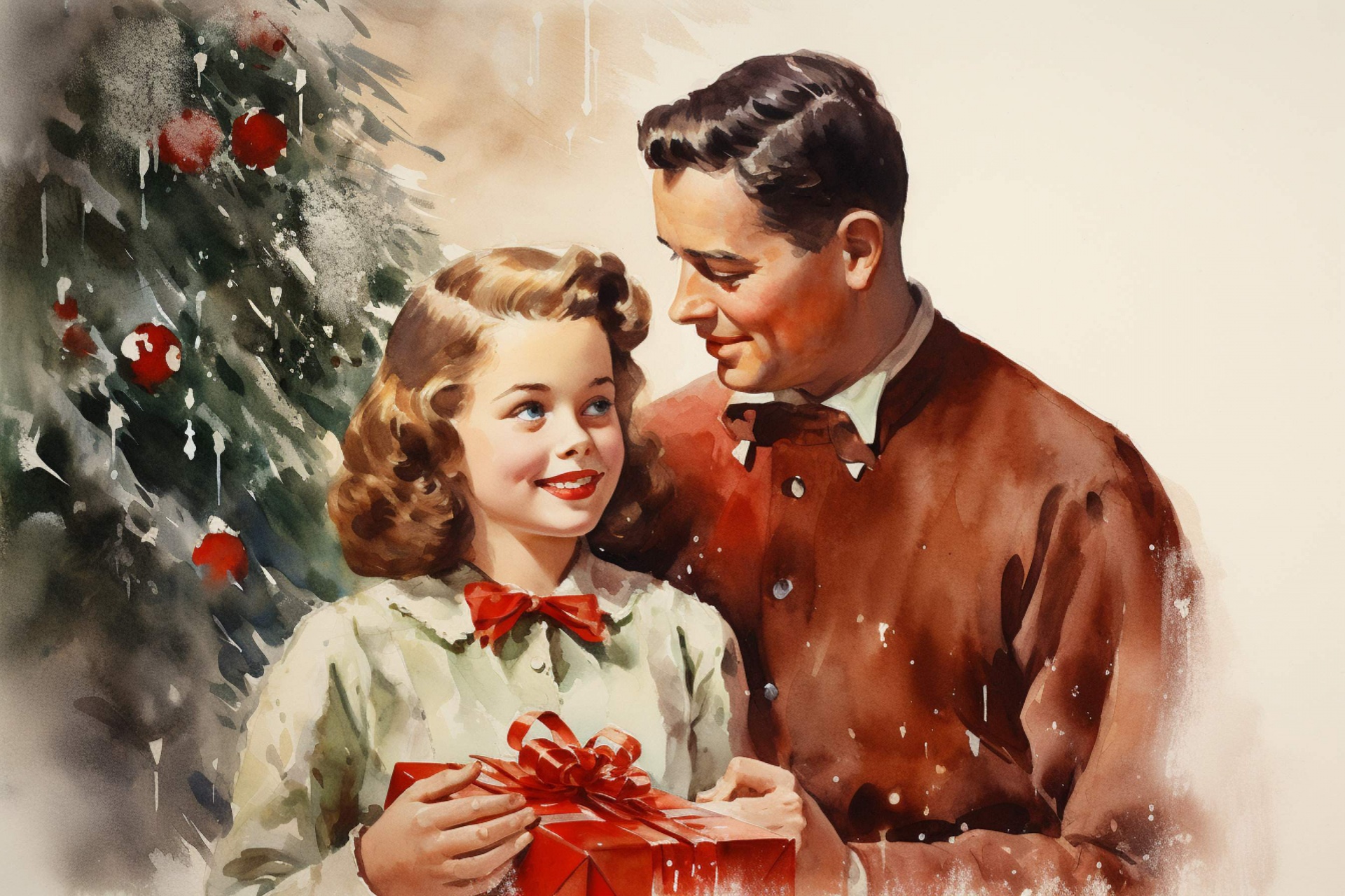 Father Daughter Vintage Christmas Free Stock Photo - Public Domain Pictures