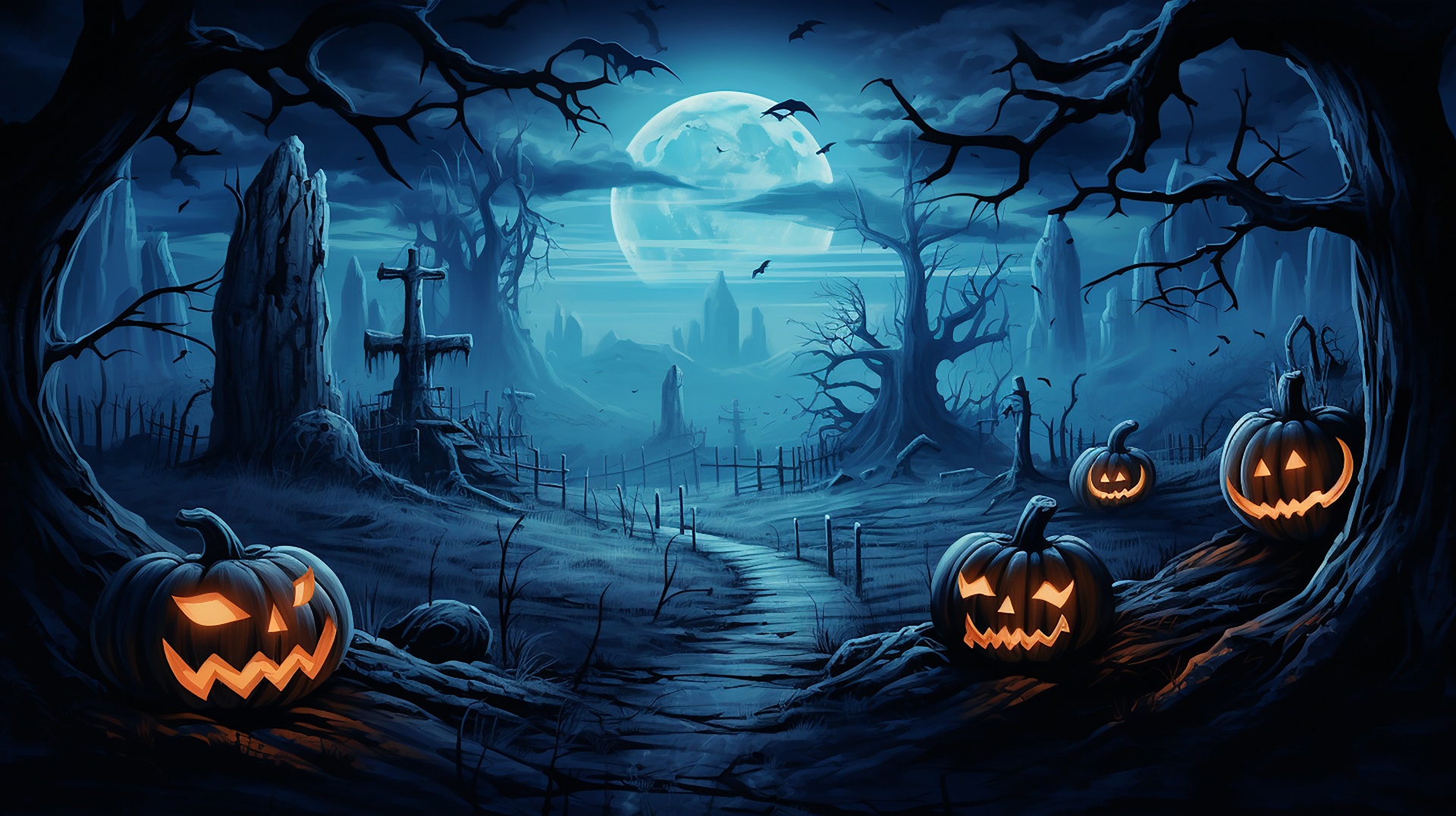 Halloween Landscape At Night Free Stock Photo - Public Domain Pictures