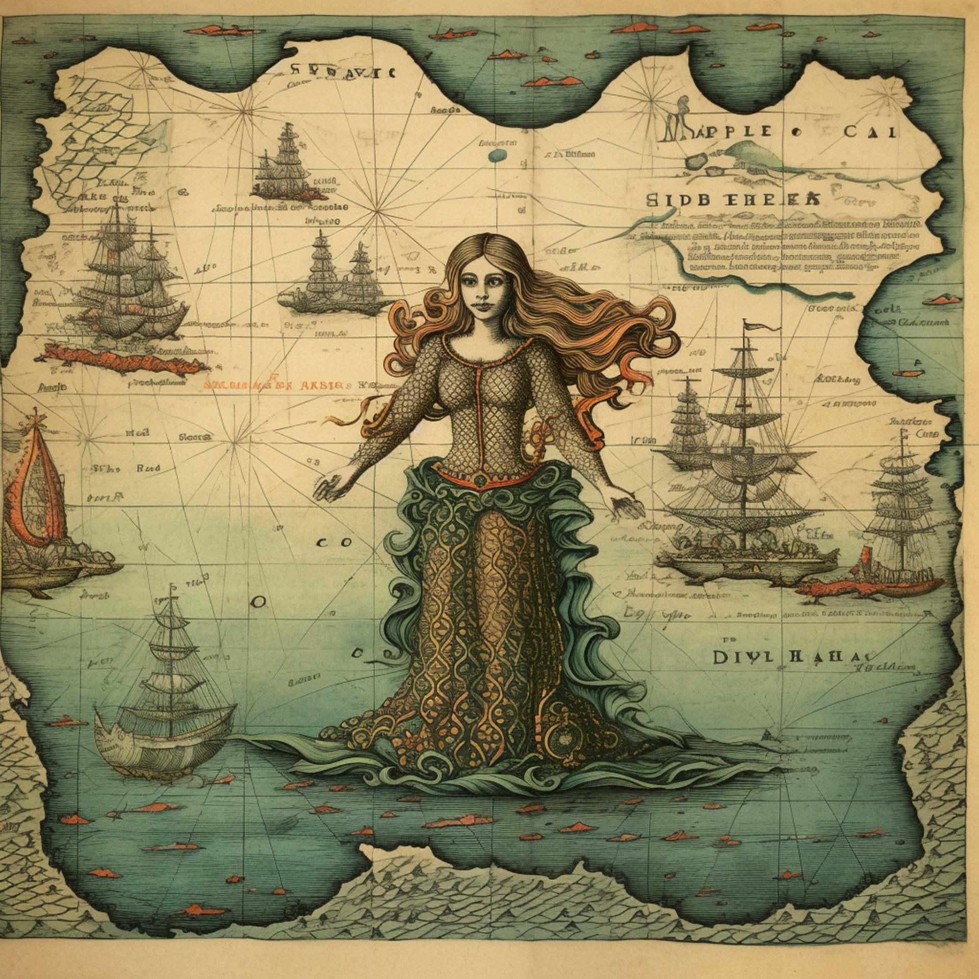 Vintage Map With Mermaid Free Stock Photo - Public Domain Pictures