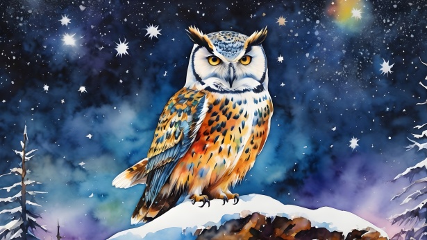 Owl Christmas Landscape Free Stock Photo - Public Domain Pictures