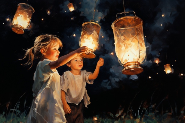 Niños con linternas del cielo Stock de Foto gratis - Public Domain Pictures