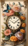 Бабочки, цветы и часы