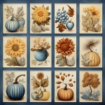 Collage de flores y calabazas de otoño