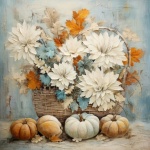 Floral And Pumpkin Basket Art