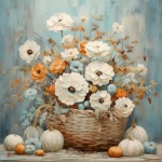 Floral And Pumpkin Basket Art