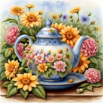 Virágos teáskanna akvarell