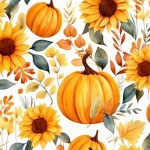 Flower and pumpkin seamless pattern