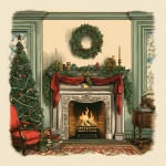 Vintage Christmas Fireplace Art