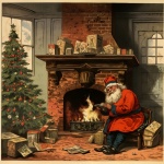 Vintage Christmas Fireplace Art
