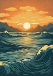 Sun over waves art poster