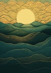 Sun over waves art poster