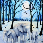 Blue Winter Elephant Art