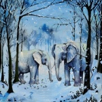 Blue Winter Elephant Art