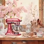 Vintage Pink Kitchen cook art