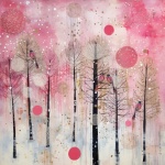 Szeszélyes rózsaszín téli erdő Art