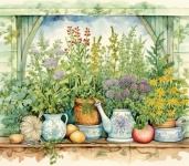Garden Floral Window Watercolor Art