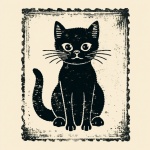 Arte de carimbo de gato preto vintage