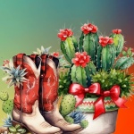 Christmas Cowgirl Boots Art