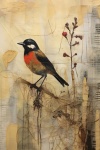Vintage Bird on Branch Abstract Art
