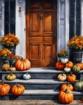 Pumpkins door autumn illustration