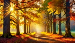 Krajina, lesní alej, podzimní slunce