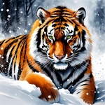 Tigre dans la neige aquarelle