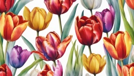 Pintura em aquarela de flores de tulipas