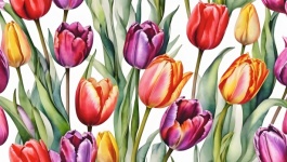 Pintura em aquarela de flores de tulipas