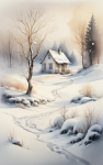 Vinterlandskap akvarellfärg