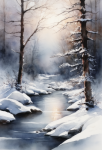 Pintura aquarela de paisagem de inverno
