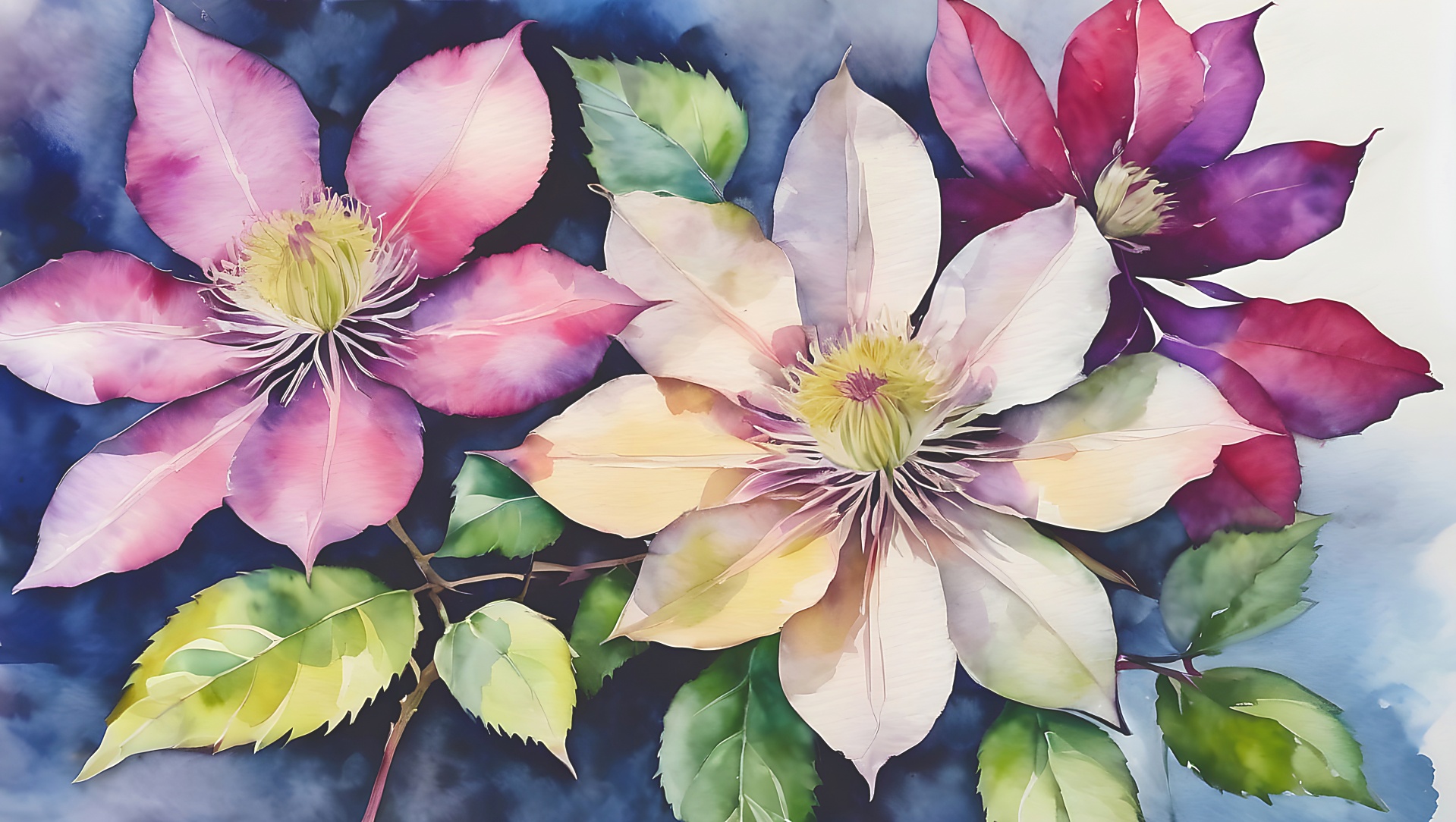 Clematis Flowers Watercolor Art Free Stock Photo - Public Domain Pictures