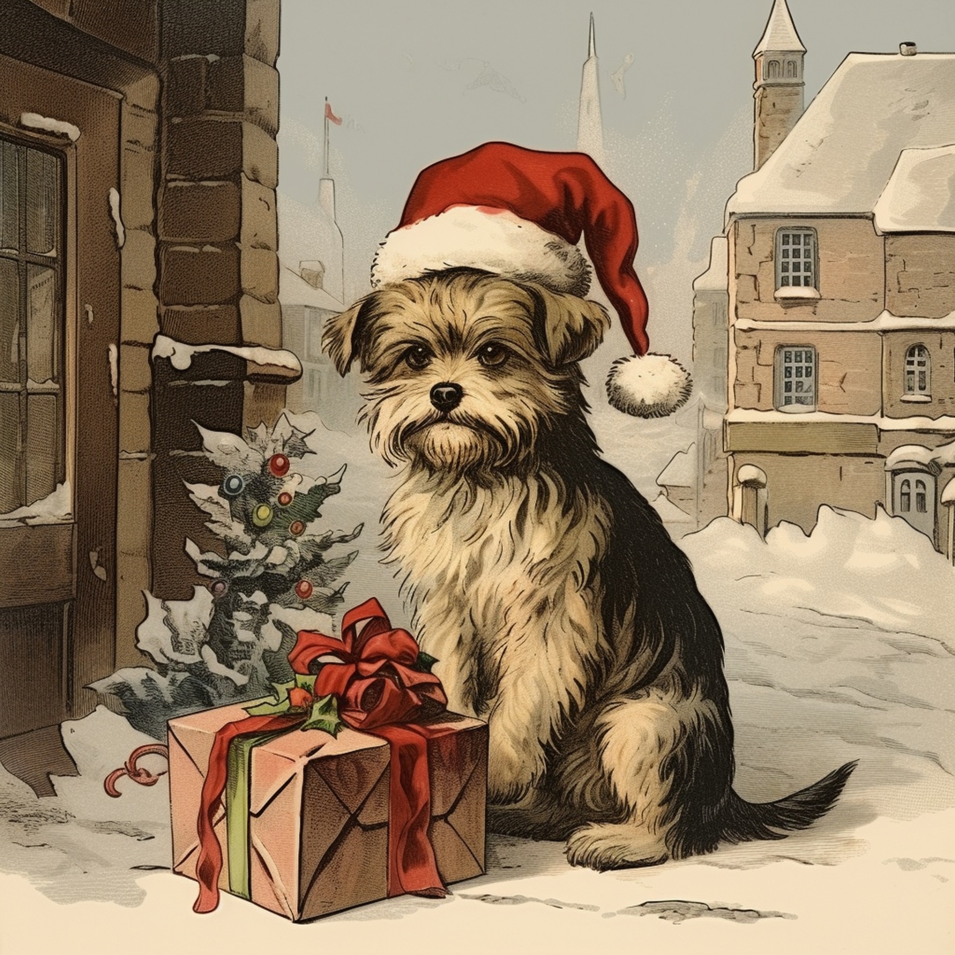 Vintage Christmas Dog Art Free Stock Photo - Public Domain Pictures