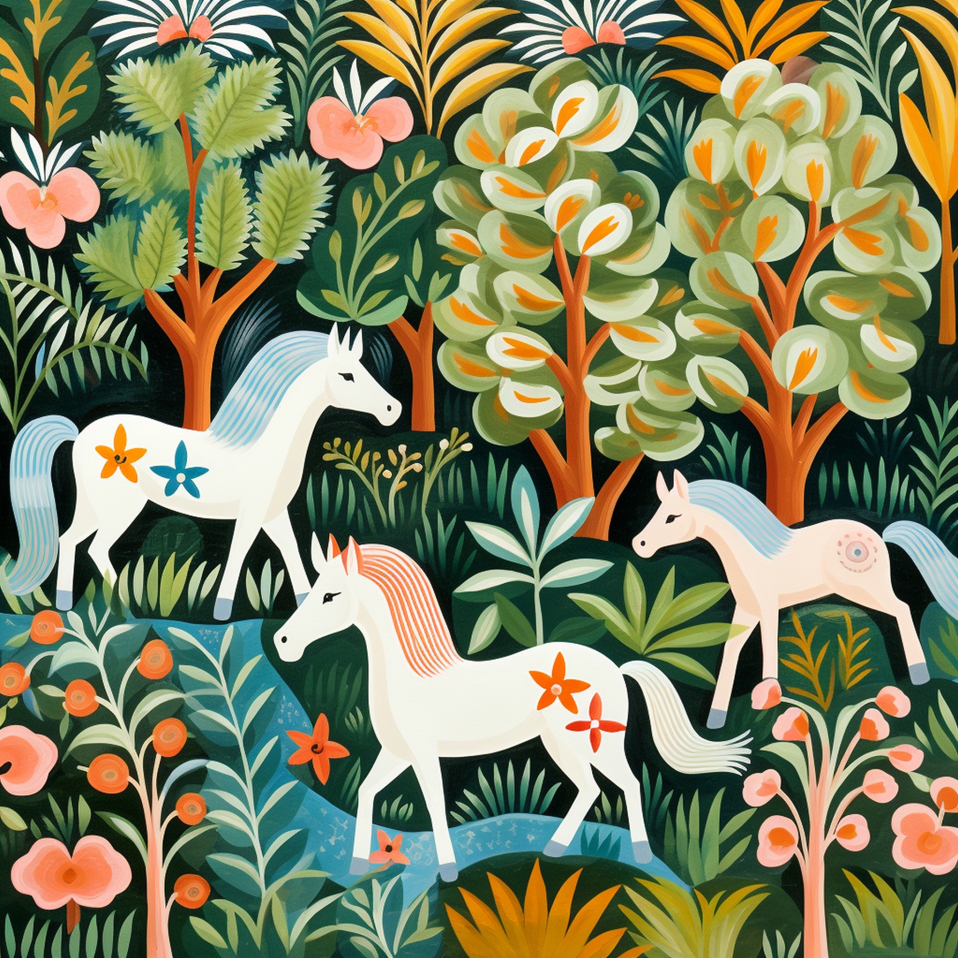 Whimsical Horse Unicorn Forest Art