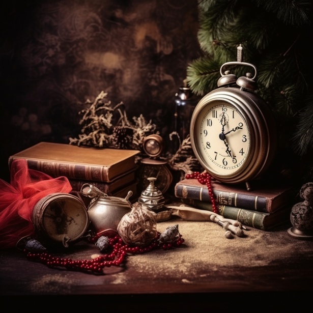 Vintage Christmas Alarm Clock Art Free Stock Photo - Public Domain Pictures