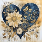 Blue Gold Boho Heart Art