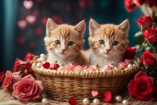 Pisicuțe drăguțe într-un coș de paie