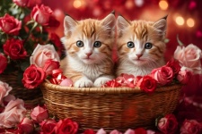 Cute kittens inside a straw basket
