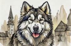 Perro, Malamute de Alaska, dibujo