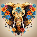 Illusztrált Elefánt Virág Art